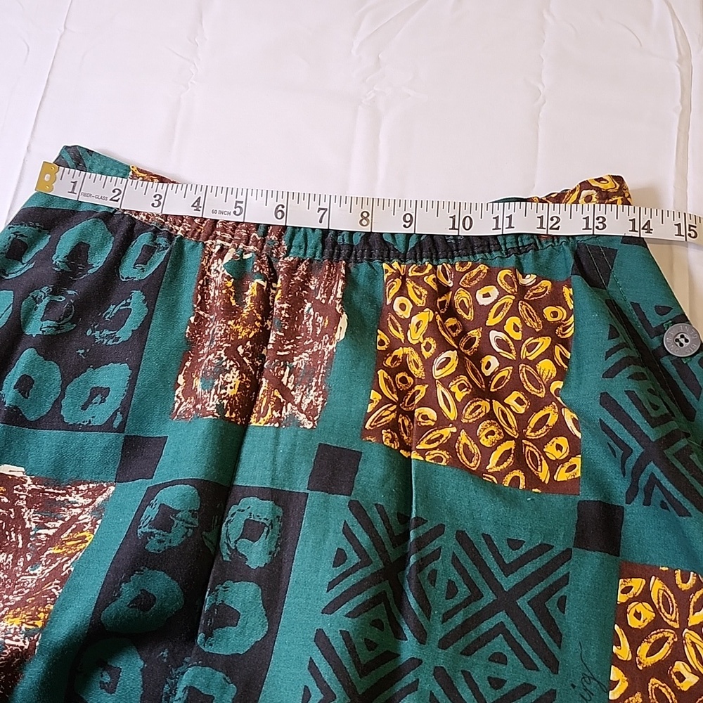 Gene Ewing BIS Vintage 80s Patchwork Print Circle Skirt Green Brown Size Small - Picture 9 of 10